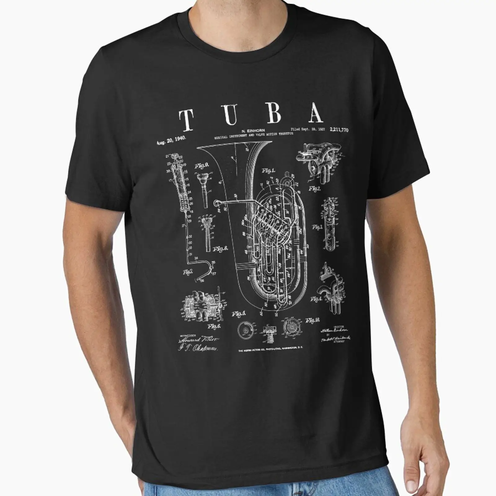 Vintage Fashion Drawings - เสื้อยืดลายพิมพ์วินเทจลายทูบา สำหรับนักดนตรีทูบา สไตล์วินเทจ ซักแล้วใส่สบาย ใช้งานได้หลากหลาย แฟชั่นทันสมัย