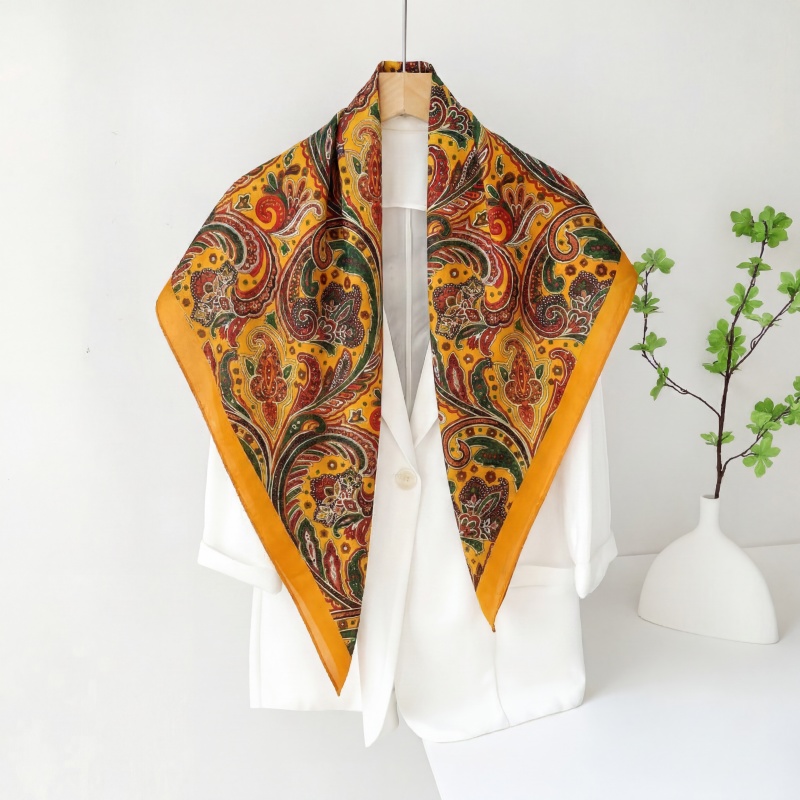 Vintage Fashion Hijab - ผ้าพันคอซาตินวินเทจทรงสี่เหลี่ยมสำหรับผู้หญิง ผ้าคลุมศีรษะฤดูร้อนลายโบฮีเมียน พิมพ์ลายเพสลีย์ ผ้าพันคอแบบเบา ผ้าคาดผม ผ้าคลุมไหล่สำหรับเดินทางลำลอง