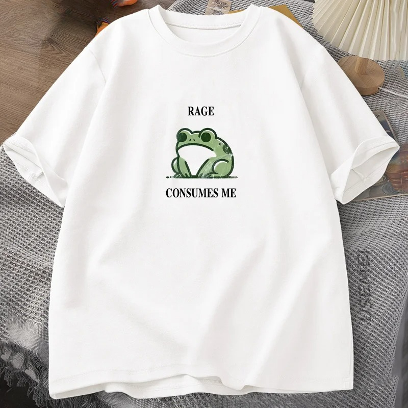 Vintage Fashion T Shirts - Rage Consumes Me Frog เสื้อยืดวินเทจสำหรับผู้ชายและผู้หญิง เสื้อยืดลายกบขี้เล่นสำหรับคนรักธรรมชาติ