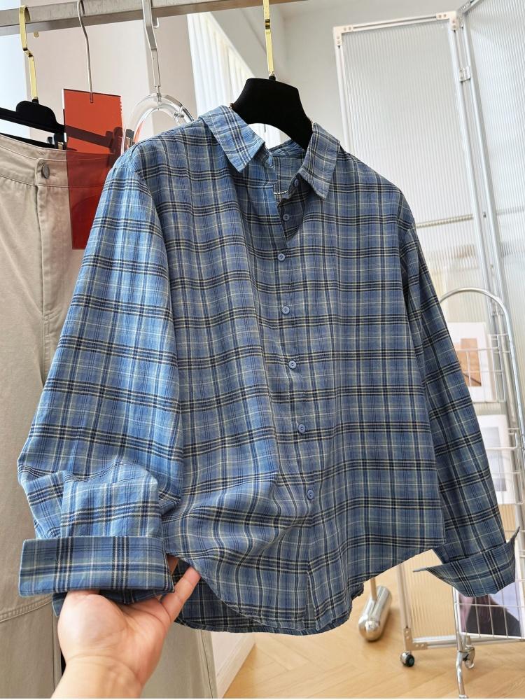 Vintage Fashion Style Female - เสื้อเชิ้ตผู้หญิงลายสก็อตวินเทจผ้าฝ้ายแขนยาว รุ่นใหม่ฤดูใบไม้ร่วง 2026 สไตล์เกาหลี เสื้อทรงหลวม แฟชั่นลำลอง