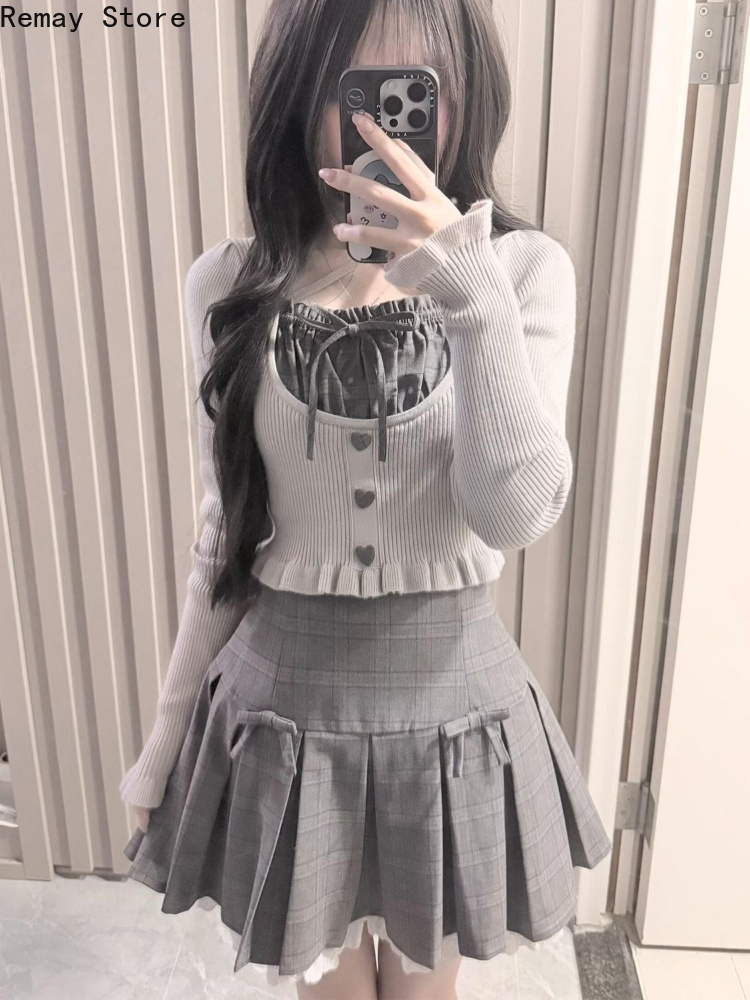 Vintage Fashion Retro Outfit - ชุดเซ็ตแฟชั่นสไตล์ฝรั่งเศสสุดหรูสำหรับฤดูใบไม้ร่วง ประกอบด้วยเสื้อโค้ททรงสวยเก๋และกระโปรงมินิสเกิร์ตทรงเค้ก สไตล์วินเทจ Y2K เรโทร ให้ลุคเจ้าหญิง