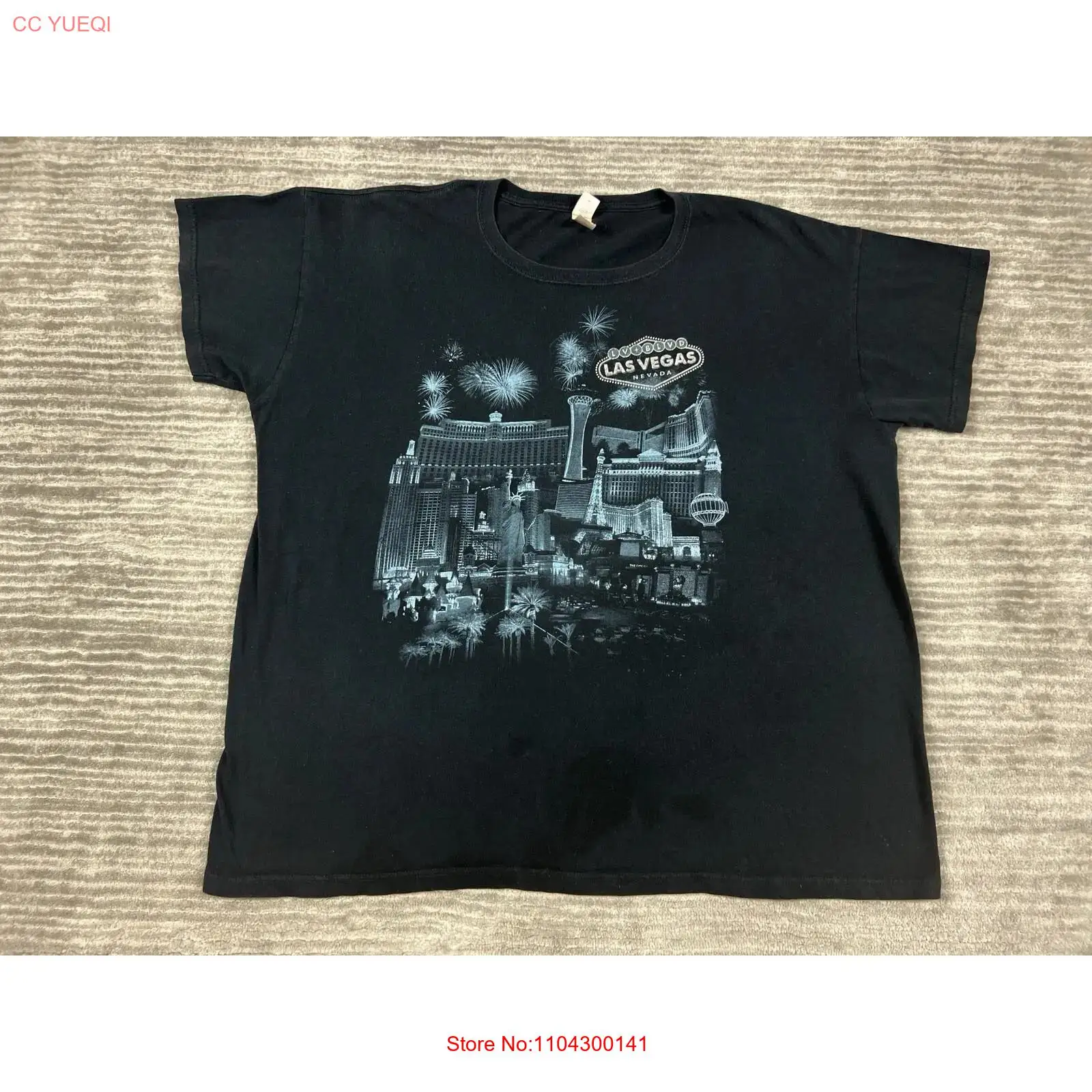 Vintage Fashion Las Vegas - เสื้อยืดลาสเวกัส รุ่น 2X สีดำ Anvil วินเทจ