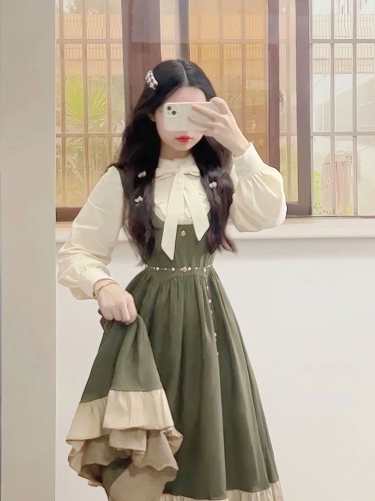 Vintage Fashion Style Female - 2025 ใหม่ญี่ปุ่นเกาหลี Kawaii Preppy Lolita ออกแบบชุด