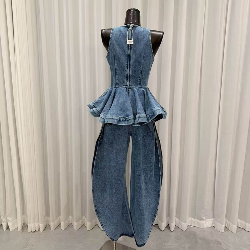 ชุดเซ็ตสองชิ้น KBQ สีน้ำเงินแบ - Vintage Fashion Style Female บทวิจารณ์และราคา
