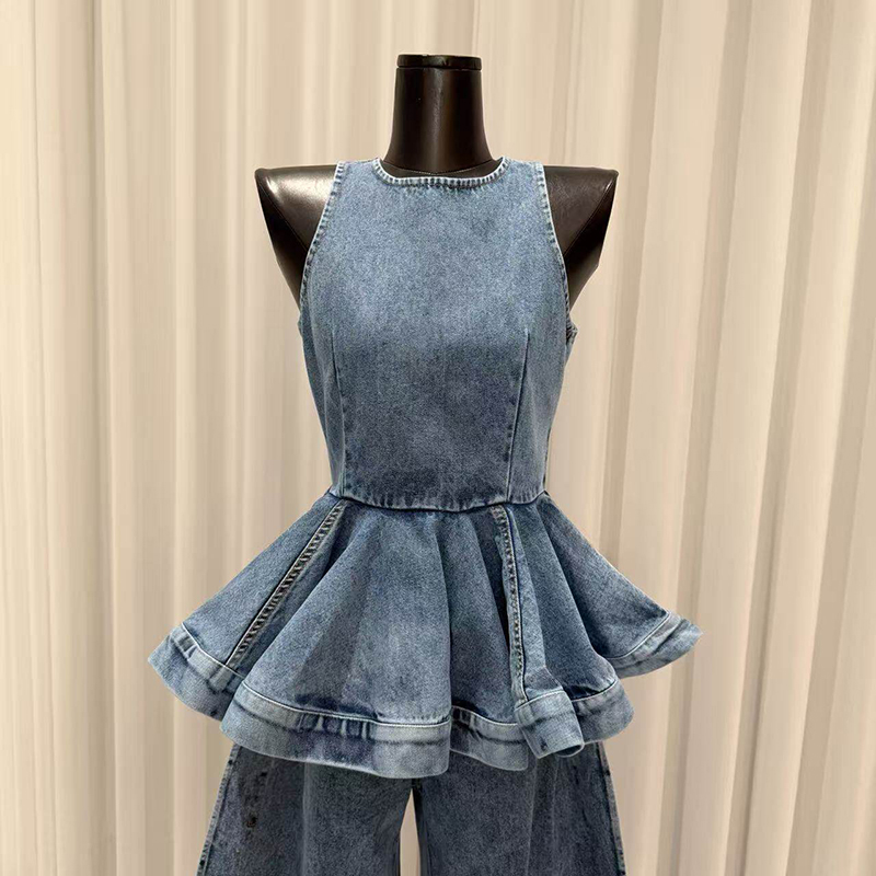 ชุดเซ็ตสองชิ้น KBQ สีน้ำเงินแบ - Vintage Fashion Style Female บทวิจารณ์และราคา
