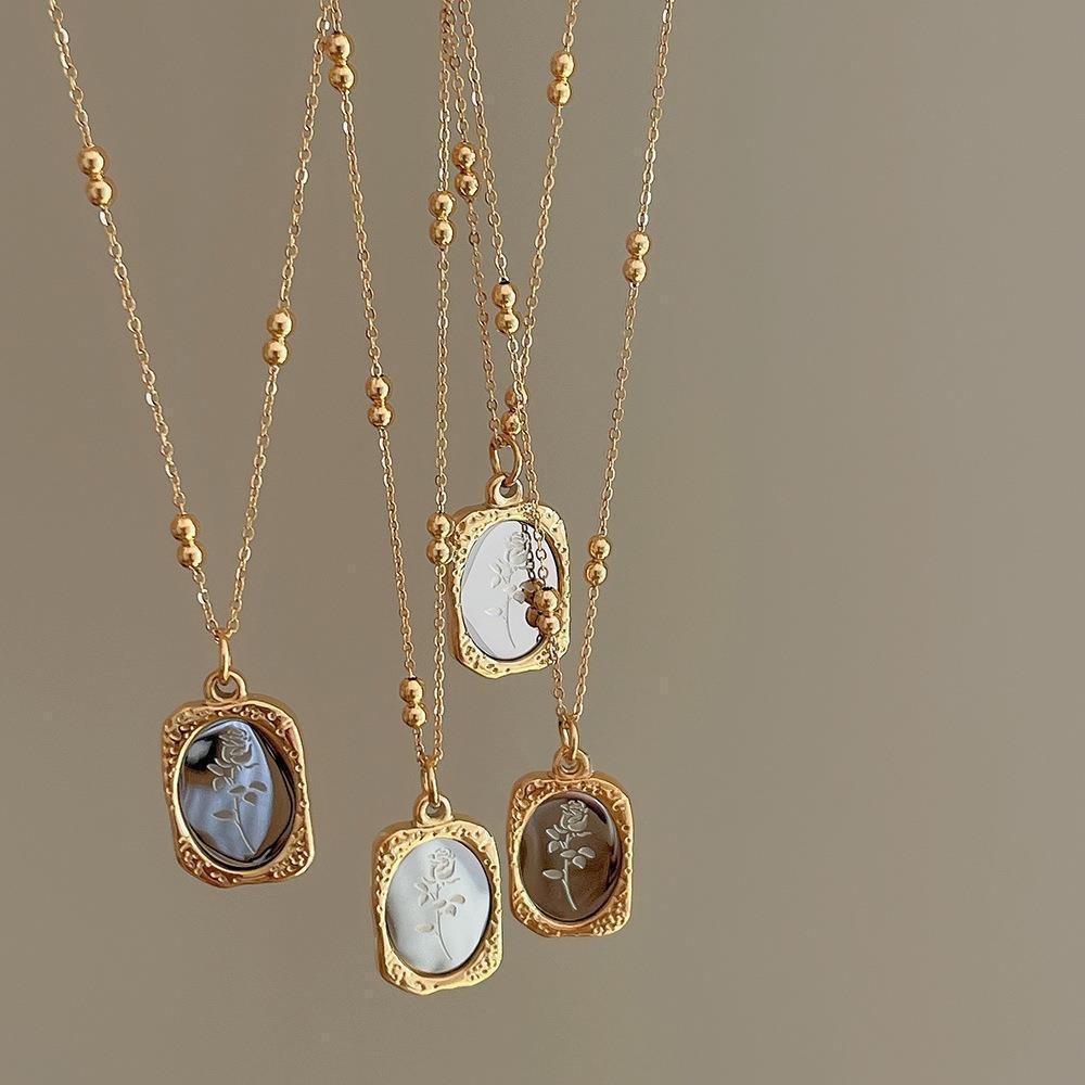 สร้อยคอจี้กุหลาบแกะสลักวินเทจส - Vintage Fashion Tags บทวิจารณ์และราคา