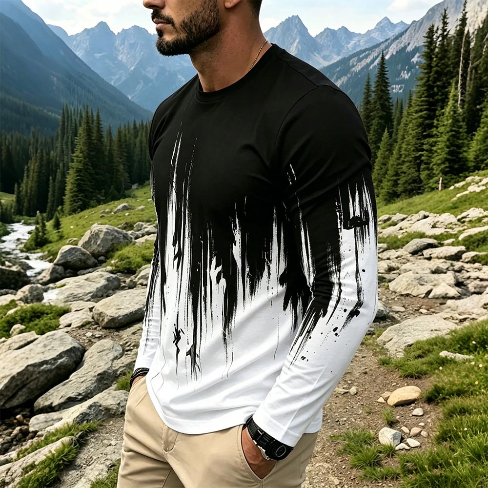 เสื้อยืดแขนยาวผู้ชายลายไล่เฉดส - Vintage Fashion T Shirts บทวิจารณ์และราคา